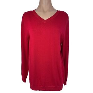 Old Navy Sz XXL Pullover Red Sweater Womans V-Neck Long Sleeves 100% Cotton Knit